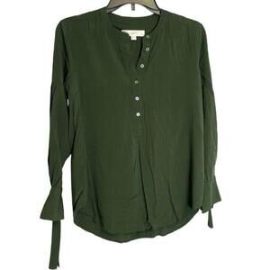 LOFT Women's Blouse Soft Half Button Front Green Long Sleeve Tunic‎ Top Size XSP